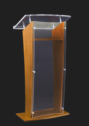 PRESENTATION LECTERN "H" STYLE WITH ACRYLIC PANEL & SHELF