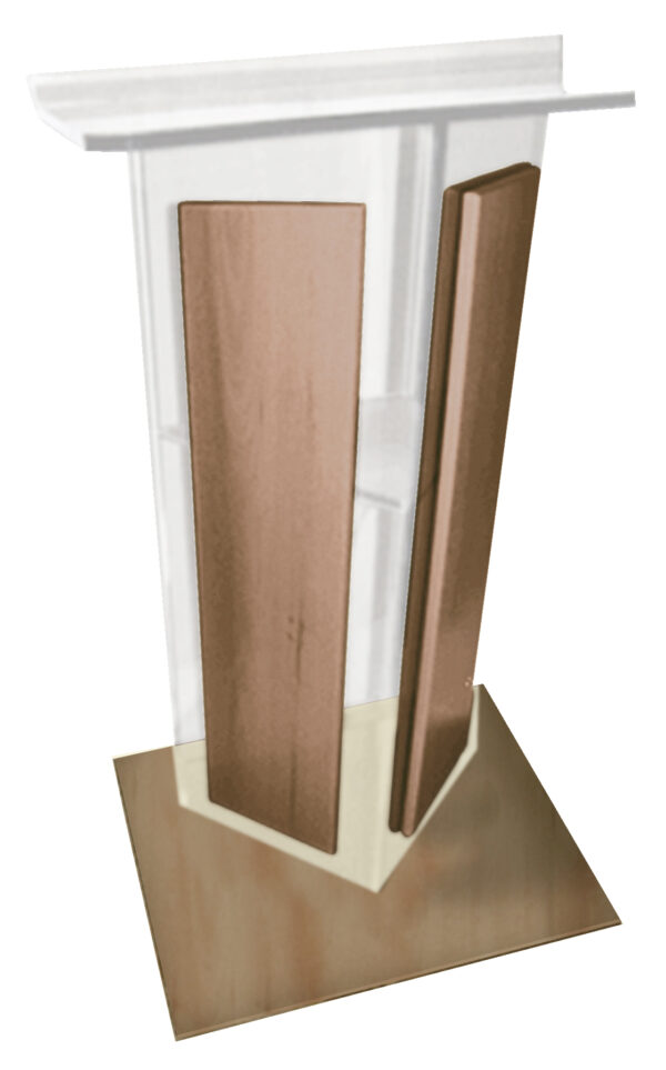ACRYLIC LECTERN "V" STYLE WITH SHELF & WOOD SIDE & BASE PANELS